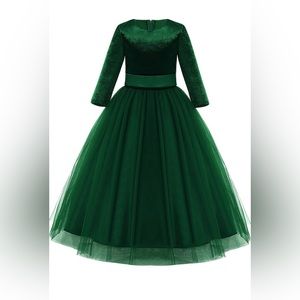 Girls Vintage Lace 3/4 Sleeve Velvet Dress